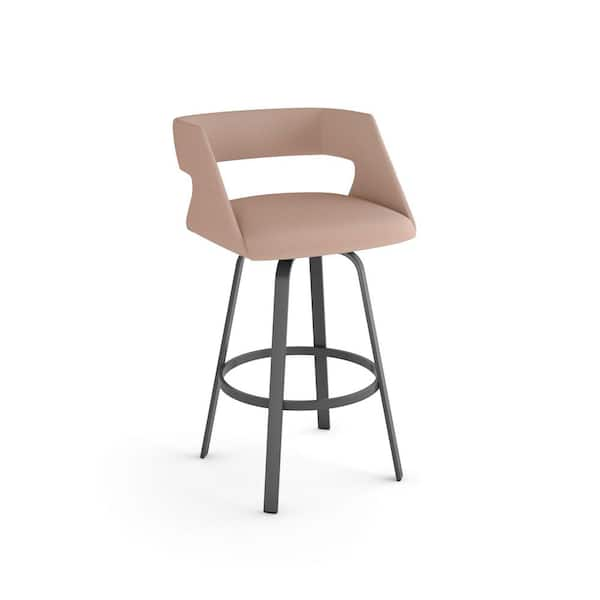 Amisco Harris 30 in. Soft Pink Fabric / Matt Dark Grey Metal Swivel Bar Stool