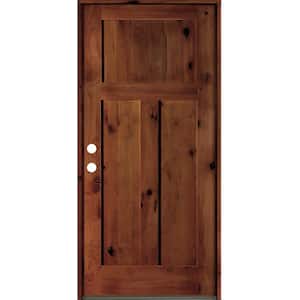 36 in. x 80 in. Rustic Knotty Alder 3 Panel Right-Hand/Inswing Red Chestnut Stain Wood Prehung Front Door