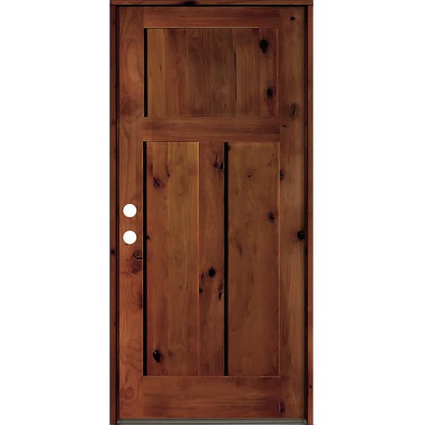Krosswood Doors 36 in. x 80 in. Rustic Knotty Alder 3 Panel Right-Hand/Inswing Red Chestnut Stain Wood Prehung Front Door