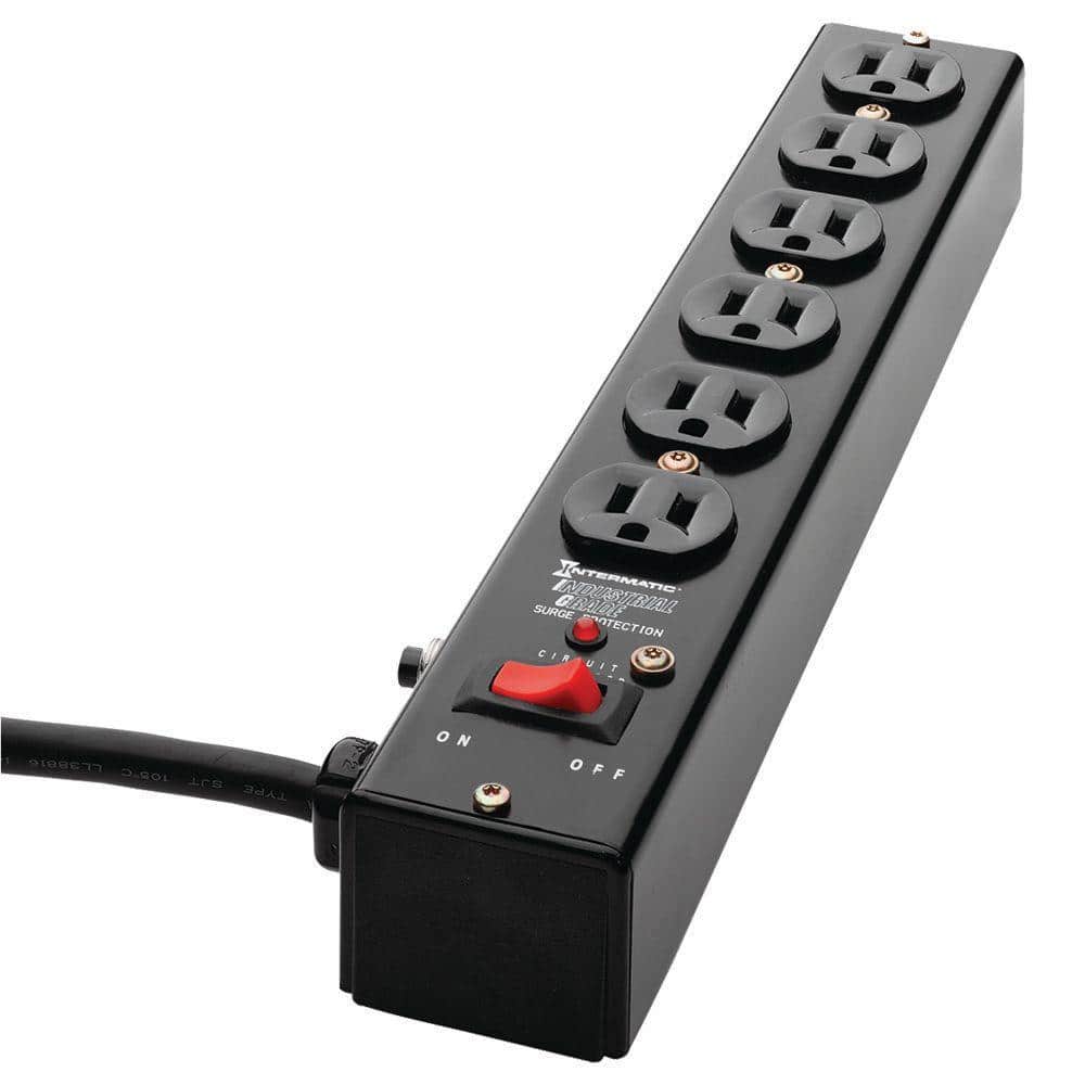 Intermatic 10 ft. 6-Outlet Surge Protector Strip Computer Grade with  Lighted On/Off Switch, Black IG112663BLK10 - The Home Depot
