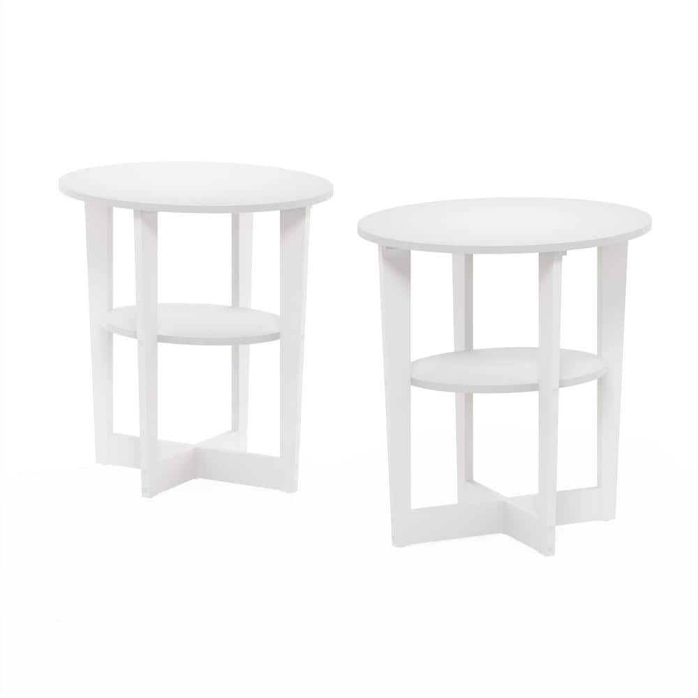 Furinno White Oval End Tables with Shelves, Set of Two