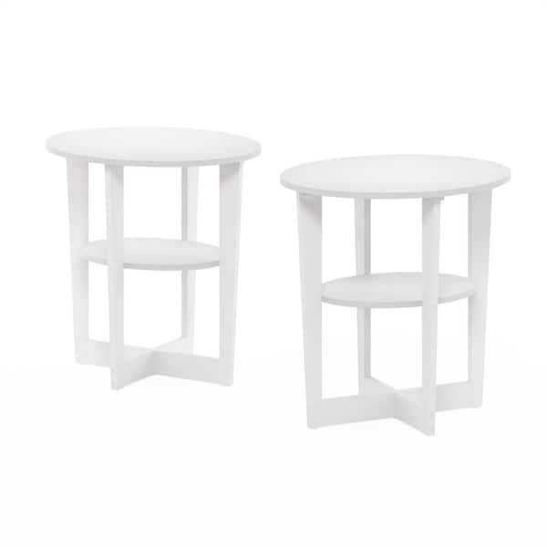 Furinno JAYA 18.9 in. White Oval Wood End Table (2-Set)