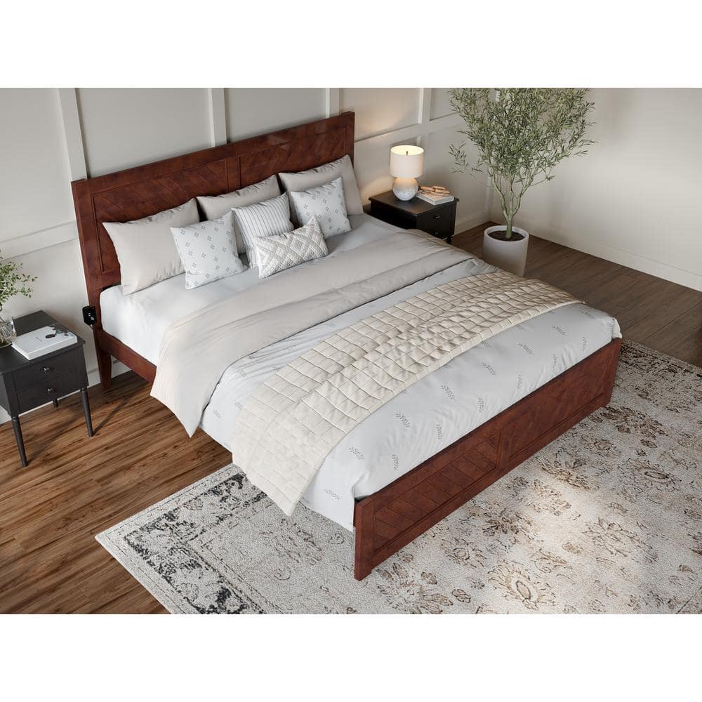 Canyon Walnut King Wood Platform Bed with Chevron Headboard