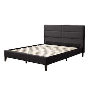 Bellevue Dark Grey Fabric Queen Wide-Rectangle Panel Upholstered Bed