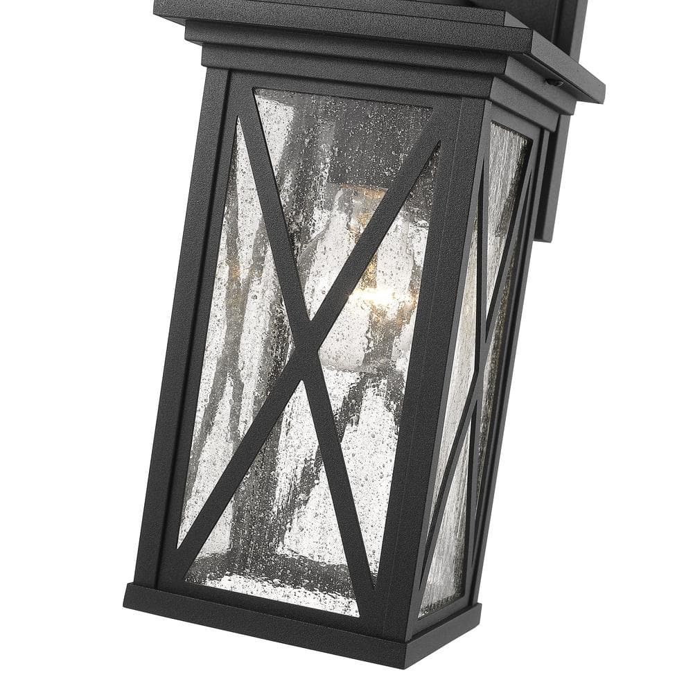 Brookside Box-Shaped Black Aluminum Outdoor Sconce with Clear Seedy Glass