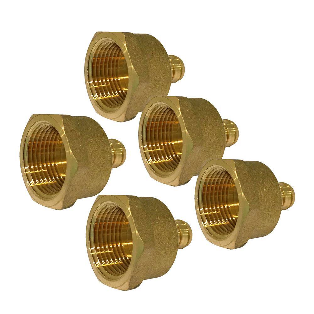 The Plumber's Choice 3/4 in. Brass PEX Barb x 1/2 in. Female Pipe Thread  Adapter Fitting (5-Pack) 34125EPFA - The Home Depot