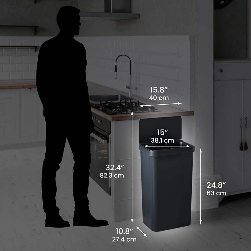 Black 13.2 Gallon Touchless Plastic Kitchen Trash Can