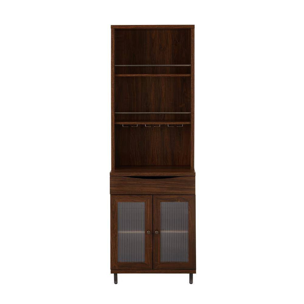 Welwick Designs Dark Walnut Transitional Fluted-Door Bar Hutch with ...