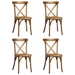 Brown Outdoor Resin X-Back Chair Dining Chair, Retro Natural Mid Century Chair Modern Farmhouse Chair (4-Pack)