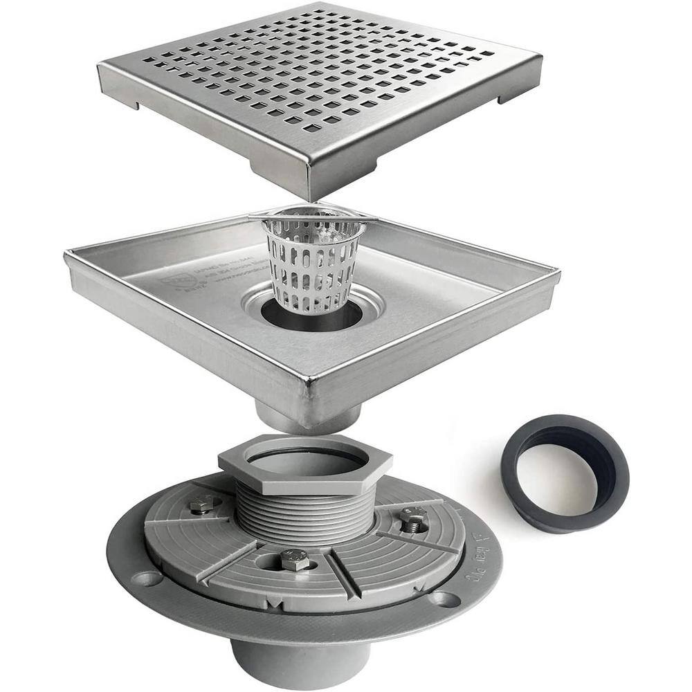 BWE Shower Drain with Square ScrewIn Brushed Nickel Drain Cover SD001