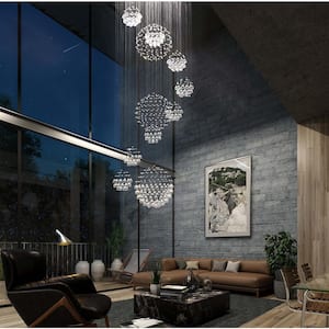 13-Light Modern Ceiling Mounted Crystal Chandelier for Staircases Villas Entryway