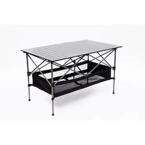 Black 46.46 in. Aluminum Frame Material Rectangular Folding Picnic Tables with Carrying Bag, 6 Person Seating Capacity