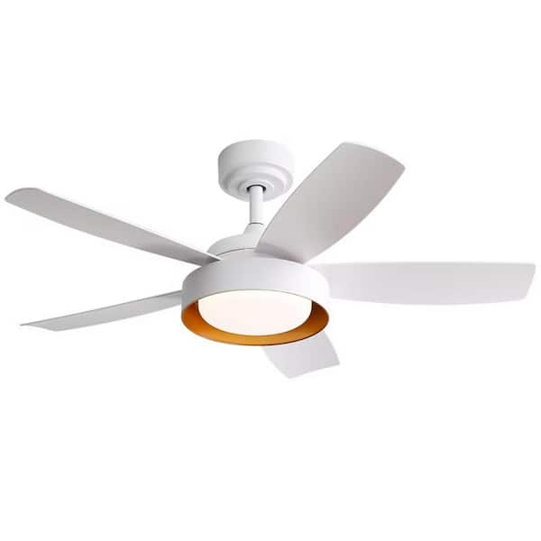 42 in. Indoor Modern 5 ABS Blade White Downrod Ceiling Fan with Led Lights and 6 Speed DC Remote