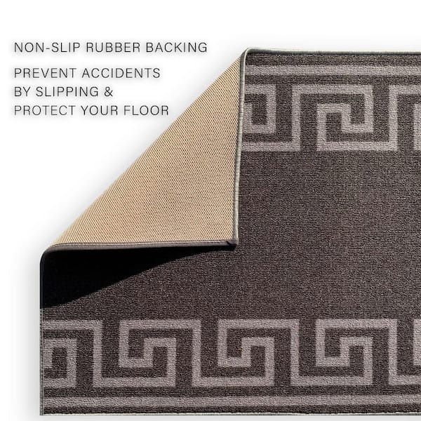 Greek Key Dark Gray and Light Gray 26 in. Width x Your Choice Length Custom Size Roll Runner Rug/Stair Runner