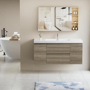 Achilles 47 in. W x 20 in. D x 22.5 in. H Single Sink Floating Bath Vanity in Ash Grey with White Resin Top