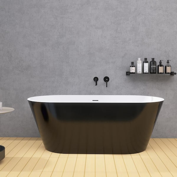 55 in. L x 27.5 in. W x 22.8 in. H Soaking Bathtub with Center Drain in Gloss Black and Gloss White