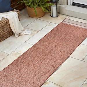 Alda Salmon/Cream 2 ft. x 8 ft. Modern Minimalist Mingled Solid Indoor/Outdoor Runner Rug