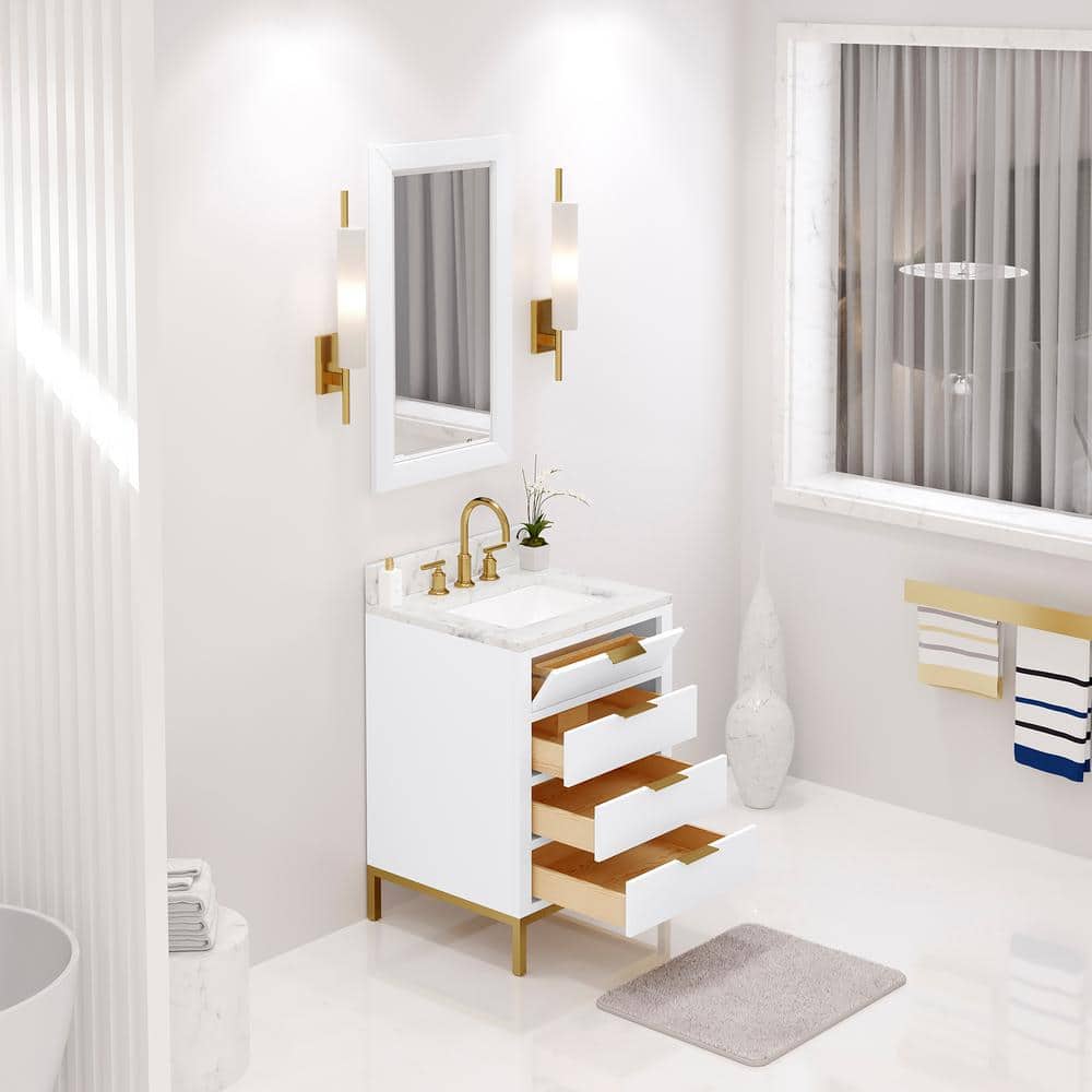 Pure White 24'' Single Sink Vanity with Carrara Marble Top