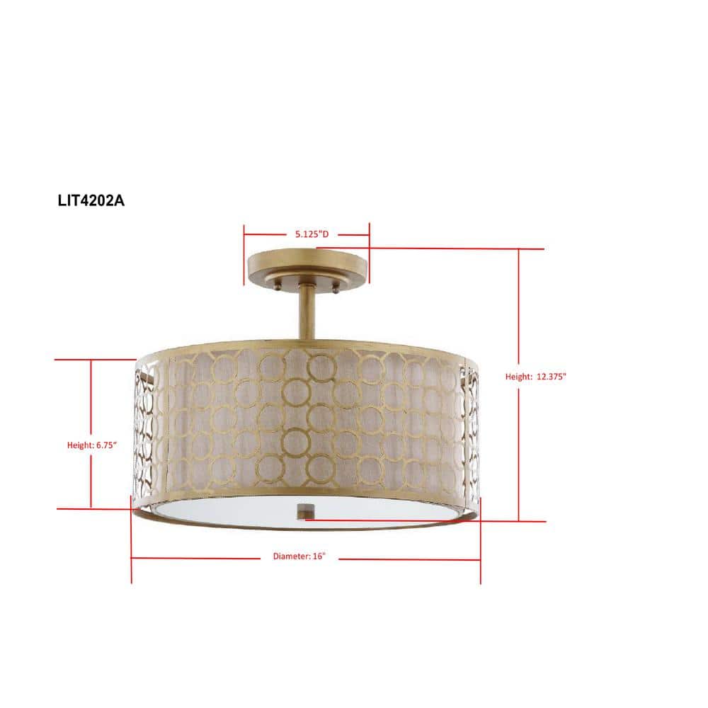 Elegante Antique Gold Drum Ceiling Light with Cream Fabric Shade