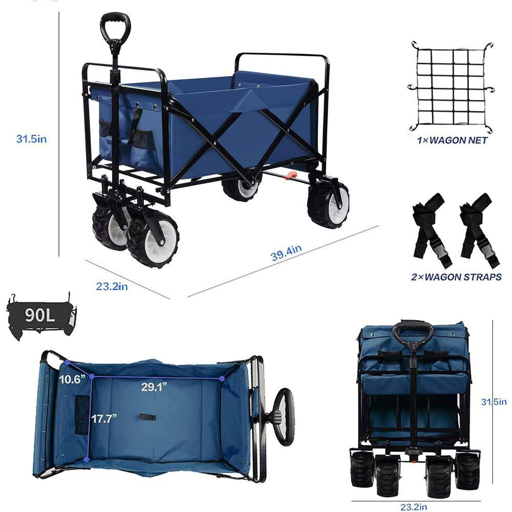 Heavy Duty Dark Blue Steel Collapsible Outdoor Wagon with All-Terrain Wheels