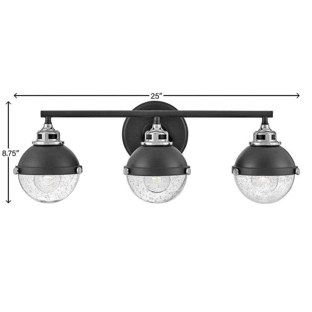 Fletcher Black/Chrome 3-Light Seedy Glass Vanity Light