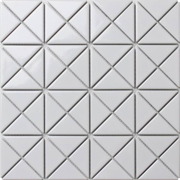 Merola Tile Tre Crossover Glossy White 10-1/8 in. x 10-1/8 in. x 6mm Porcelain Mosaic Tile