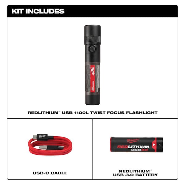 1100 Lumens LED USB Rechargeable Twist Focus Flashlight
