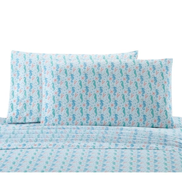 Seahorse 4-Piece White Microfiber Queen Sheet Set