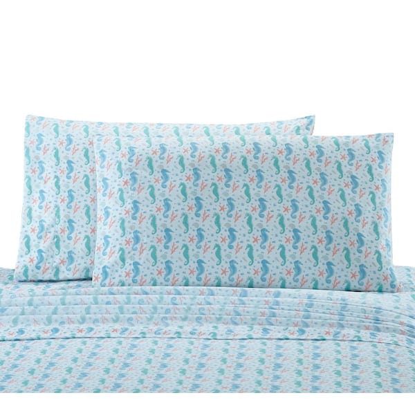 Seahorse 4-Piece White Microfiber King Sheet set