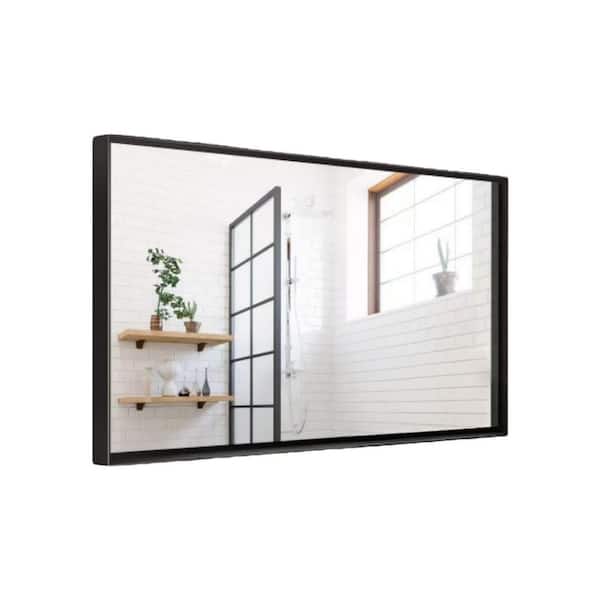 Black framed 48 in. x 30 in. Glossy Bathroom Mirrors Vanity Mirror Modern Metal Framed Rectangular Mirror, Wall Decor