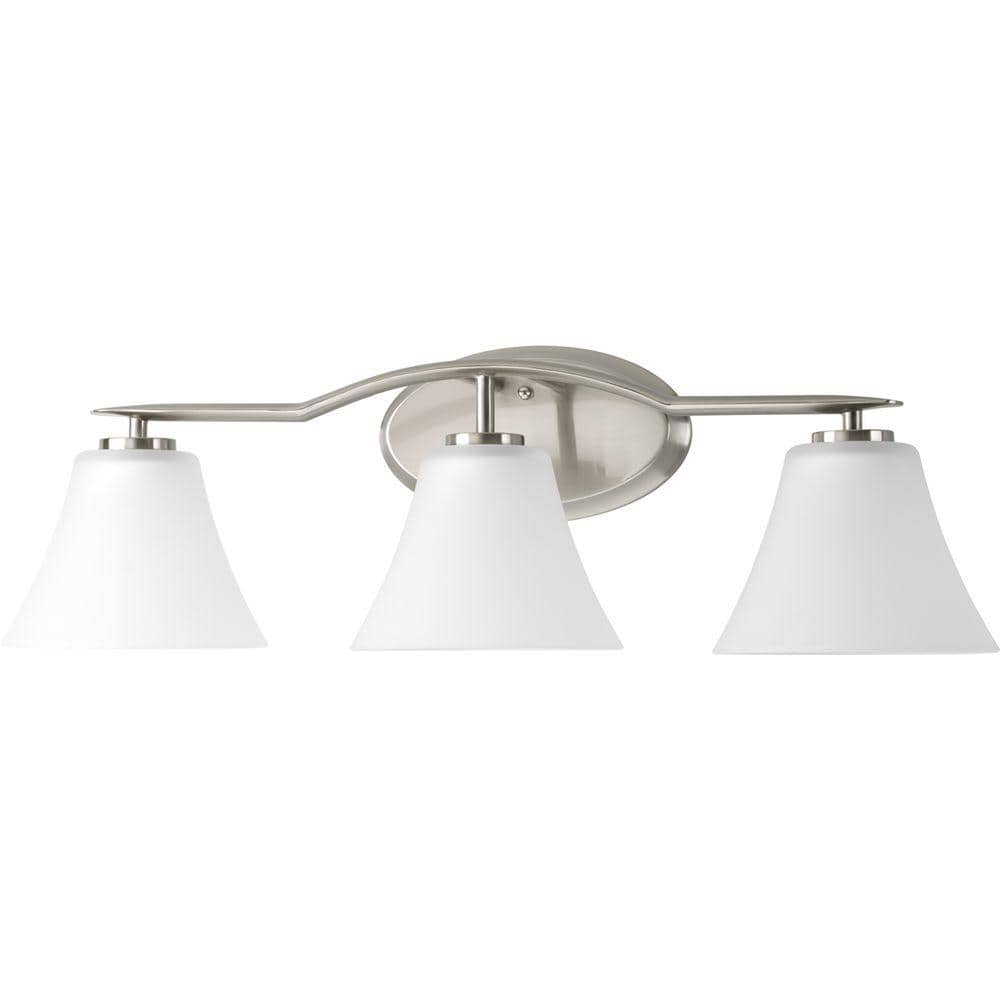 Bravo Brushed Nickel 3-Light Bath Vanity with Etched Glass Shades