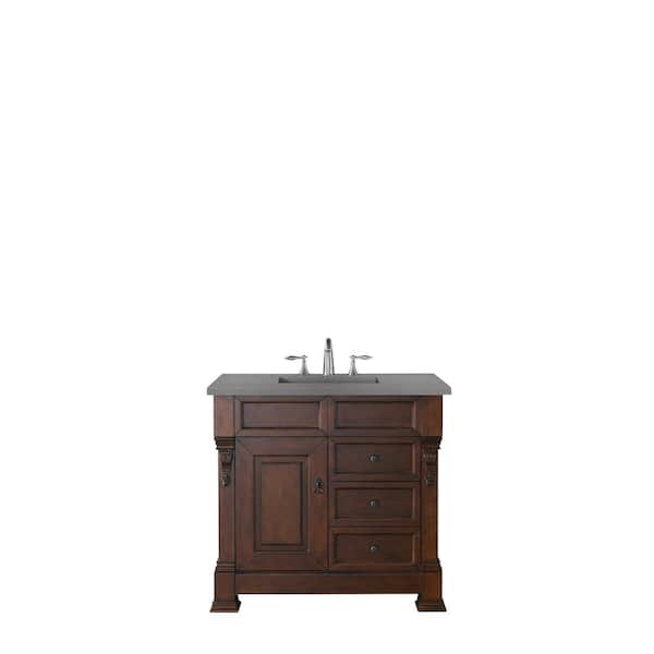James Martin Vanities Brookfield 36 in. W x 23.5 in. D x 34.3 in. H Bathroom Vanity in Warm Cherry with Quartz Top in Grey Expo