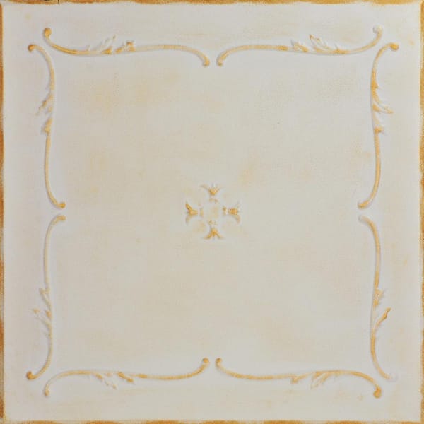 A La Maison Ceilings Spring Buds 1.6 ft. x 1.6 ft. Glue Up Foam Ceiling Tile in White Washed Gold