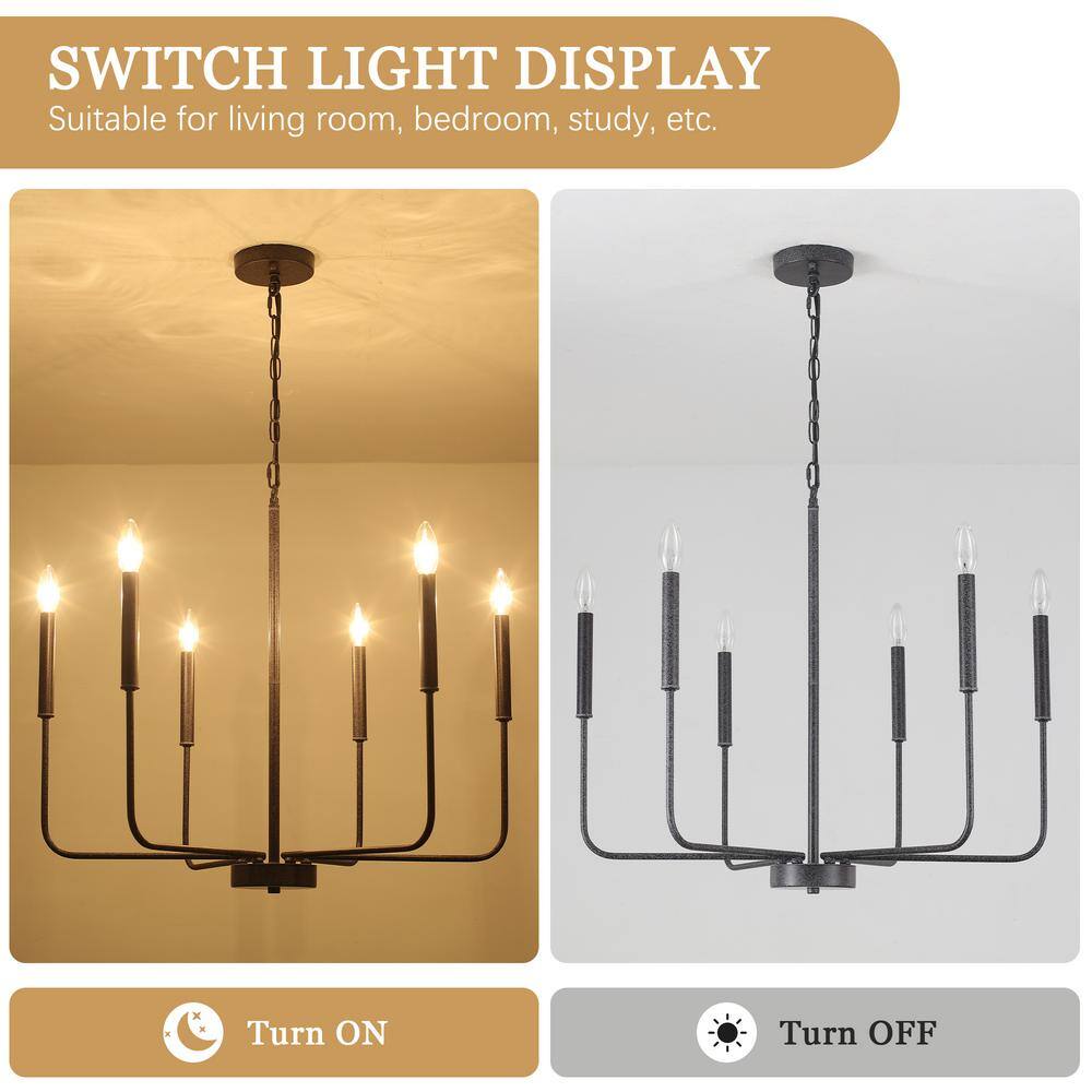 Rustic Black Metal 6-Light Candle Chandelier