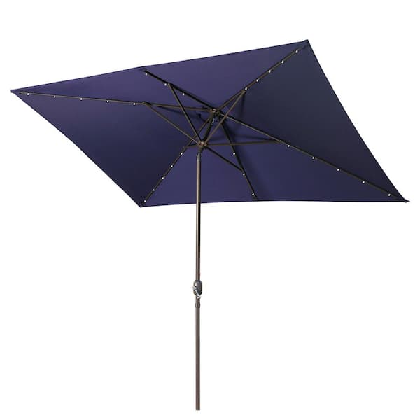 Unbranded 10 ft. x 6.5 ft. Waterproof Aluminum Rectangular Market Patio Umbrella Outdoor with Push Button Tilt and Crank in Blue