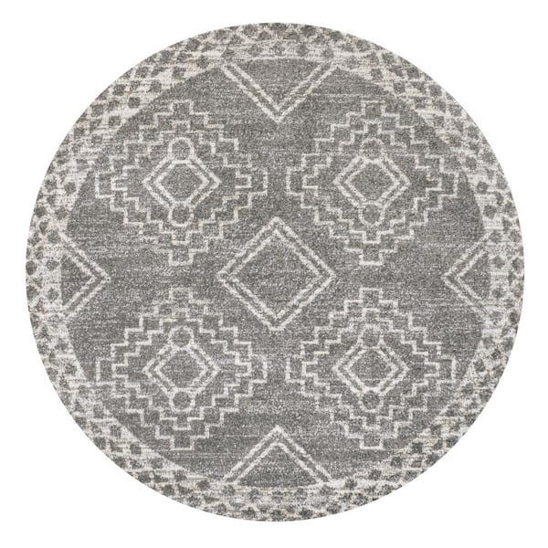 Amir Moroccan Beni Souk Gray/Cream 4 ft. Round Area Rug