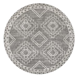 Amir Moroccan Beni Souk Gray/Cream 5 ft. Round Area Rug