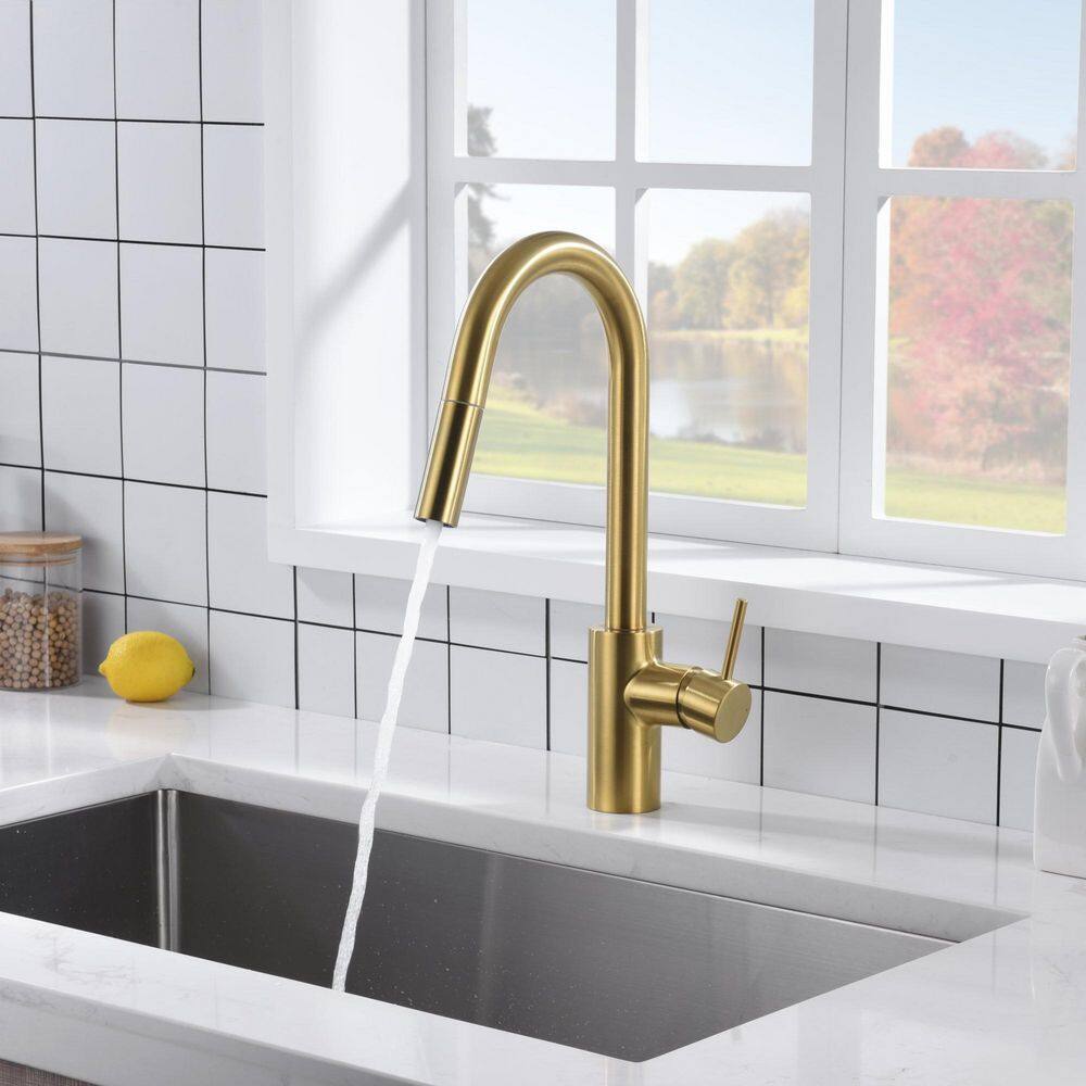 Brushed Gold Single Handle Pull Down Kitchen Faucet