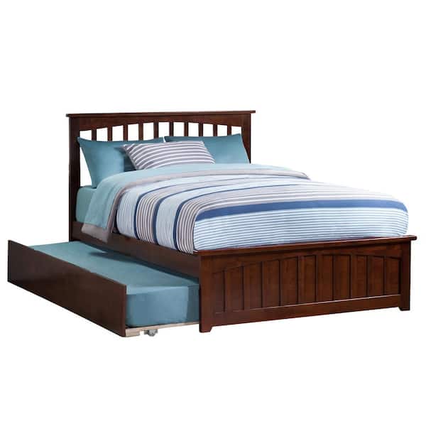 AFI Mission Walnut Full Platform Bed with Matching Foot Board with Twin Size Urban Trundle Bed
