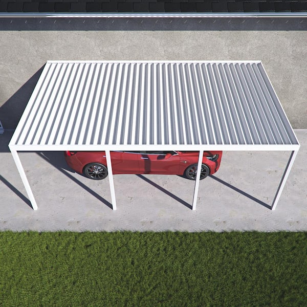 Integra 14 Ft W X 12 Ft D White Aluminum Attached Carport With 4 Posts 20 Lbs Roof Load 1282006701214 The Home Depot