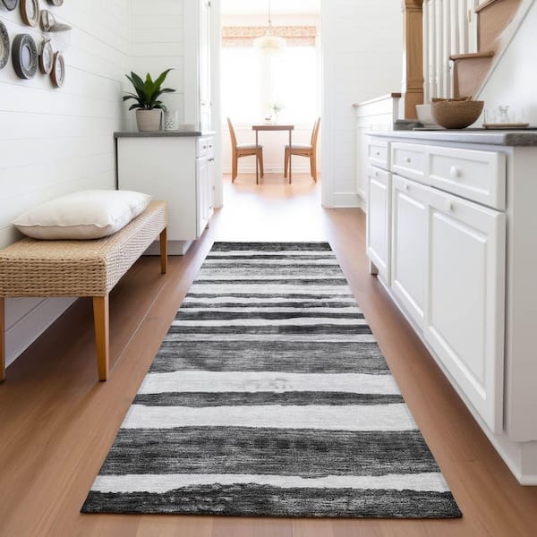 Mayfield Premium Machine Washable Abstract AMF1191 Charcoal 2 ft. 3 in. x 7 ft. 6 in. Runner Rug