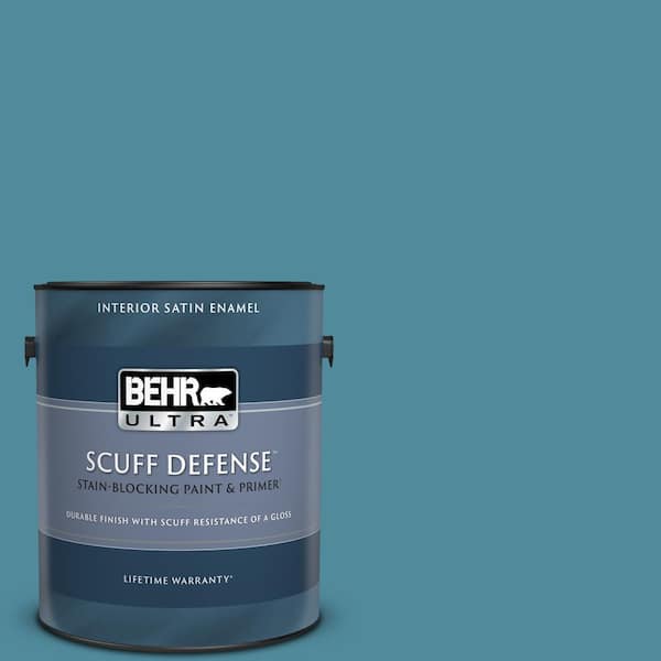 BEHR ULTRA 1 gal. #S460-5 Blue Square Extra Durable Satin Enamel Interior Paint & Primer