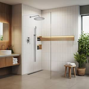 Rainfall 1-Spray Round 12 in. Shower System with Hand Shower in Brushed Nickel