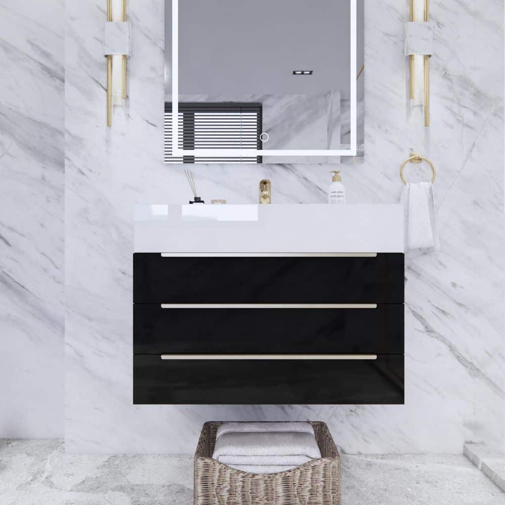 Bethany 30 in. W x 20 in. D x 22 in. H Single Sink Floating Bath Vanity in Gloss Black with White Acrylic Top price history on PriceWatchPro