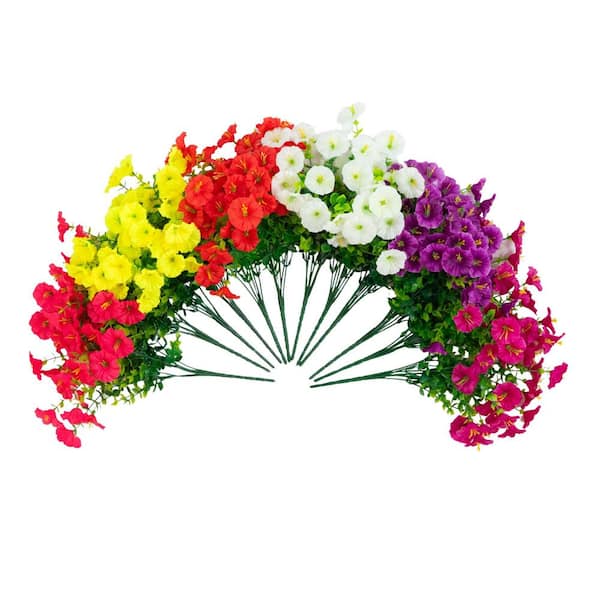 14 in. Assorted UV Resistant Artificial Morning Glory Bush (Indoor/Outdoor)-Set of 12