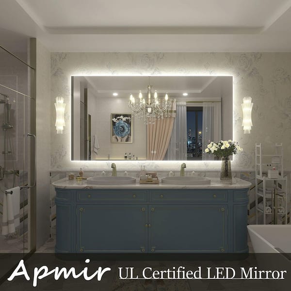 60 in. W x 32 in. H Rectangular Frameless UL Certified LED Backlited Anti-Fog Tempered Glass Wall Bathroom Vanity Mirror