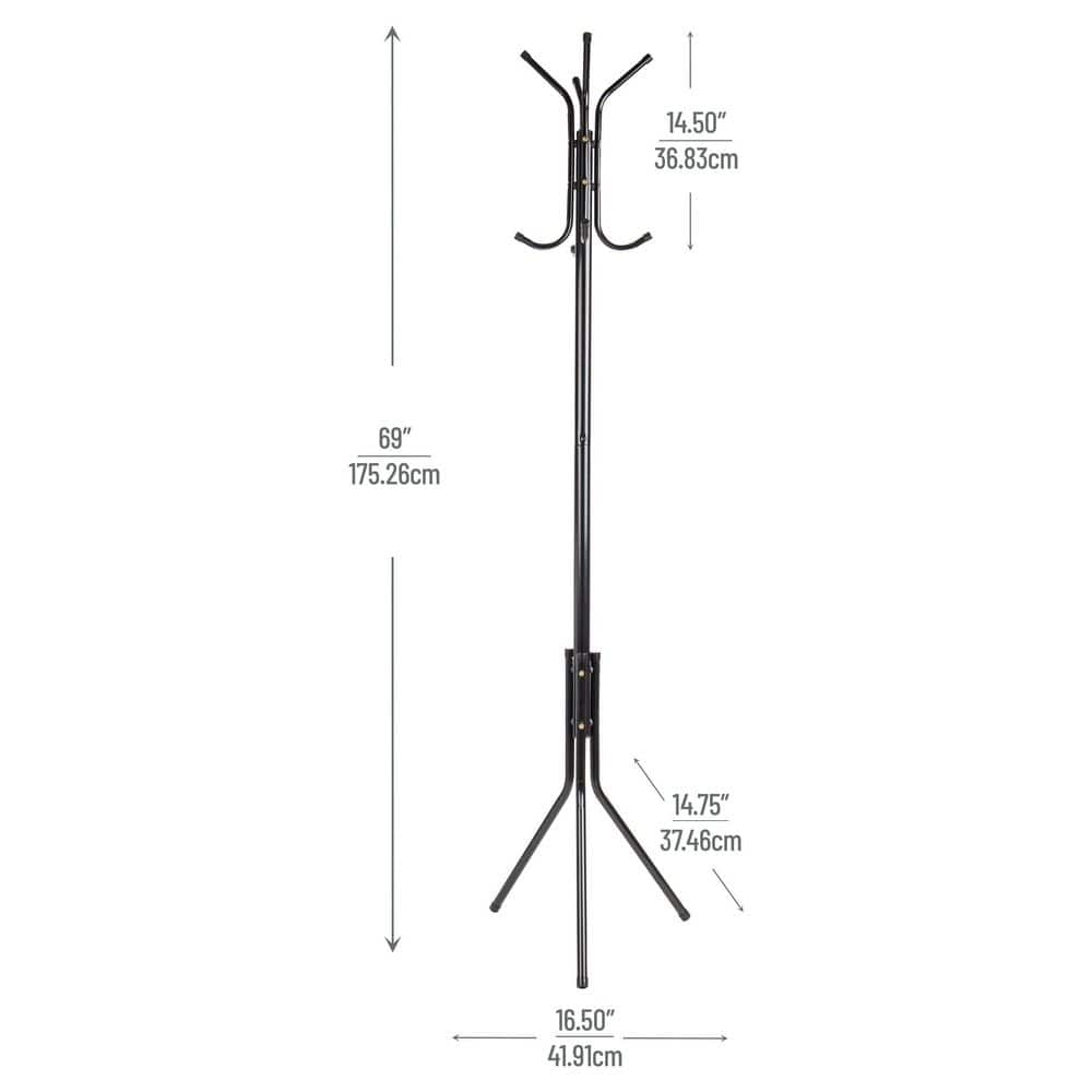 Black Metal Freestanding Coat Rack with Umbrella Stand