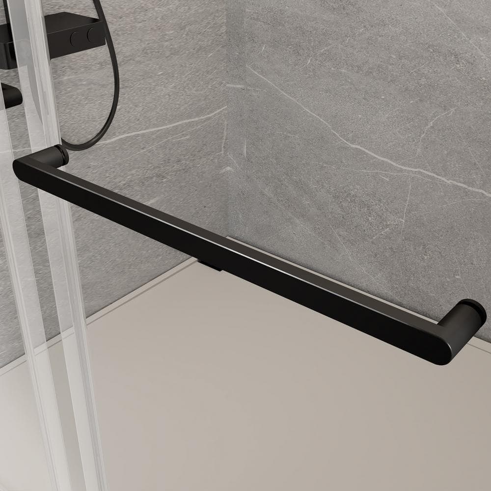 Matte Black Frameless Sliding Shower Door with Tempered Glass