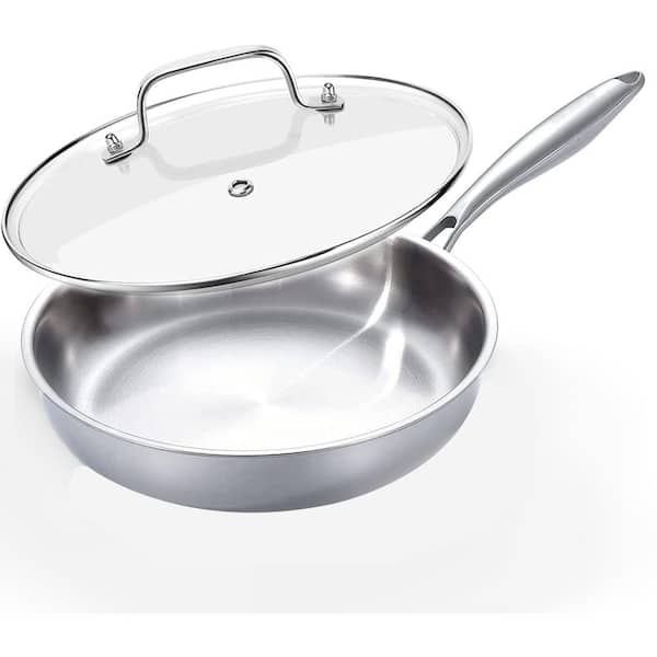 3.2 Qt. Tri-Ply Stainless Steel Saute Frying Pan with Lid Oven Safe Induction Dishwasher Safe Even Heat Cooking