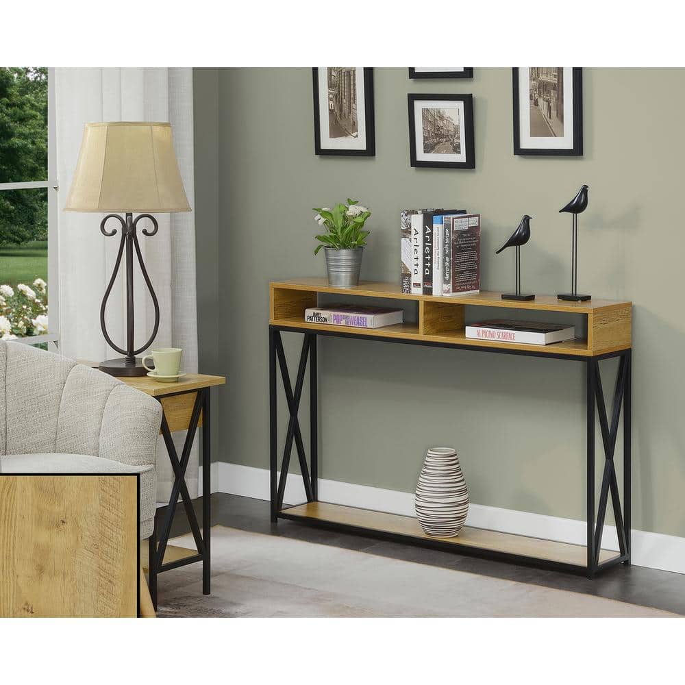 Tucson Deluxe English Oak & Black Metal Console Table with Storage